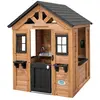 Image de Maisonnette enfant avec accessoires, en bois, marron/noir
