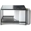 Image de Table basse carrée en marbre noir et poufs gris