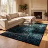 Image de Tapis vintage patiné en polypropylène noir/bleu, 155 x 229 cm