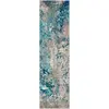 Image de Tapis contemporain en polypropylène bleu/beige, 61 x 244 cm