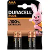 Image de Pack de 4 piles alcalines AAA Duracell Plus, 1.5V LR03