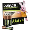 Image de Duracell Rechargeables Piles AAA (lot de 4), 900 mAh, NiMH, pré-chargées, Longue durée, un packaging recyclable 0% plastique en occasion ou reconditionné