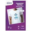 Image de Avery Transferts personnalisables pour textile Blancs ou Clairs A4 15 feuilles impression jet encre pour créer des motifs sur tissus foncés vêtements accessoires avec application au fer à repasser en occasion ou reconditionné