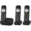 Image de Panasonic KX-TGU133EXB Téléphone Numérique sans Fil avec Répondeur, Unité de Base et 3 Combinés, Écran LCD, Grosses Touches, Appel Favori, Compatible avec Les Appareils Auditifs, Noir en occasion ou reconditionné