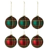 Image de Lot de 6 Boules de Noël "Quadrillé" 8cm Vert & Rouge