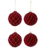 Image de Lot de 4 Boules de Noël Velours "Caro" 10cm Rouge & Or