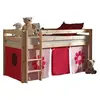 Image de Vipack PINO Lit Compact Pin Massif Naturel 209 x 105 x 114 cm + Rideau de lit Pink Flower