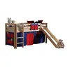 Image de Vipack PINO Lit Compact avec Toboggan Pin Massif Nature + Rideau de lit Domino