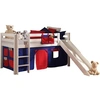 Image de Vipack PINO Lit mezzanine avec toboggan pin massif Blanc + Rideau de lit Domino
