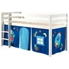 Image de PINO Lit sureleve en pin massif avec sommier Blanc + Rideau de lit Astro