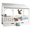 Image de MALIA Lit cabane 90x200 avec toit blanc + lit gigogne