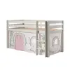 Image de PINO Lit sureleve en pin massif avec sommier Blanc + Rideau de lit BIRDY