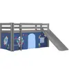 Image de Lit Enfant Surélevé Avec Toboggan Pino 90x200cm Gris + Rideau de lit Space