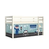 Image de PINO Lit sureleve en pin massif avec sommier Blanc + Rideau en 4 parties Policier