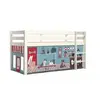 Image de PINO Lit sureleve en pin massif avec sommier Blanc + Rideau en 4 parties Animalerie