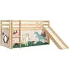 Image de PINO Lit Compact avec Toboggan Pin Massif Nature + Rideau en 4 parties Dinos