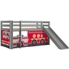 Image de PINO Lit mezzanine avec toboggan pin massif + Rideau de lit Firemen