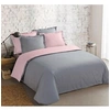 Image de Parure de couette bicolore 100% coton - 1 housse de couette 240 x 260 cm + 2 taies 65 x 65 cm - Gris et rose