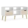 Image de Meuble TV - 4 niches 2 tiroirs - Blanc / Chene - 117,2 x 39,1 x 57,4 cm -