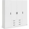 Image de Armoire chambre Tvilum Vega 4 portes blanc mat 3 tiroirs 200,4 cm