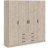 Image de Armoire chambre VEGA AUCUNE 4 portes battantes 3 tiroirs Jackson chêne 195,5x49,6x200,4 cm