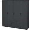 Image de Armoire de chambre 4 portes 3 tiroirs gris mat 9 tablettes