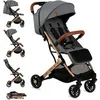 Image de MoMi ESTELLE - Poussette Bébé Ultra Compacte - Légère 7,7?kg - Pliage à Une Main - Guidon Valise - Gris Doré
