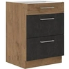 Image de Meuble casserolier - Mélaminé chêne lancelot et gris matera - 3 tiroirs - 60 x 82 cm