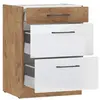 Image de Meuble bas casserolier - Mélaminé chêne Lancelot et blanc brillant - 60 cm - 3 Tiroirs - Plan de travail non inclus