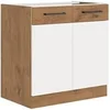 Image de Rock - Meuble sous évier - Mélaminé chene Lancelot et Blanc brillant - 80 cm - 2 portes battantes