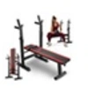 Image de Banc de Musculation Plat, Pliable et Inclinable HS-1080 avec Support de Barres, Banc d'Entraînement Multifonction avec Chandelles Réglables