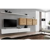 Image de Ensemble mural - Switch VII - 3 vitrines carrées - 2 bancs TV - 2 étagères - Bois et blanc - Modèle 2