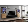 Image de Ensemble mural - Switch XIV - 4 vitrines - 1 banc TV - 2 étagères - Bois et noir - Modèle 1