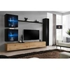 Image de Ensemble mural - Switch XVIII - 2 vitrines LED - 1 vitrine verticale - 2 bancs TV - 1 étagère - Bois et noir - Modèle 2