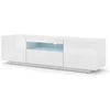 Image de Meuble TV bas universel AURA 150 cm à suspendre ou à poser Blanc brillant avec LED