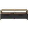 Image de Meuble TV PILVI - Style contemporain - Décor Chêne et Noir - 2 Abattants + 2 niches - L 95 x P 36 x H 34,5 cm