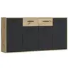 Image de Buffet PILVI - Style contemporain - Particules mélaminées - Décor chêne et noir - 4 portes + 2 tiroirs - L 162,3 x P 34,2 x H 81,7 cm