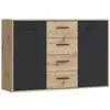 Image de Buffet PILVI - Style contemporain - Particules mélaminées - Décor chêne et noir - 2 portes + 4 tiroirs - L 122,6 x P 34,2 x H 81,7 cm