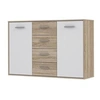 Image de PILVI Buffet bas 2 portes 4 tiroirs - Blanc et chene sonoma - L 122,6 x P 34,2 H 88,1 cm