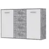 Image de PILVI Buffet bas 2 portes 4 tiroirs - Blanc et beton gris clair - L 122,6 x P 34,2 H 88,1 cm