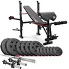 Image de Banc de Musculation Pliable HS-1055 avec Pupitre de Curl, Papillon, Presse à jambes et Set d'haltères de 38 kg en plastique, disques de 31 mm et