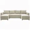 Image de Canapé d'angle convertible panoramique PHARELL 5/6 places - Tissu velours côtelé perle - Coffre de rangement - L297 x P155 x H71/85