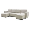 Image de Canapé d'angle convertible panoramique PHARELL 5/6 places - Tissu beige - Coffre de rangement - L297 x P155 x H71/85 cm