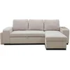 Image de Canapé d'angle convertible réversible VALDO 3/4 places - Tissu Beige - Tablette avec USB - Coffre + Pouf - L247xP143xH86 cm