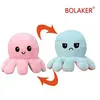 Image de Peluche douce pieuvre réversible 20cm, Rose et bleu clair