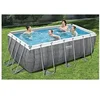 Image de - Power Steel - Piscine tubulaire avec pompe de filtration et échelle de piscine - 412x201x122 cm - Impression rotin - Rectangulaire