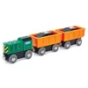 Image de Hape Jouet Train de Marchandises Moderne - Jeu pour Enfant dès 3 Ans - Locomotive Verte + Deux Wagons et Containers Déchargeables Orange - Compatible avec Les Circuits de Marques Traditionnelles en occasion ou reconditionné