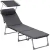 Image de Chaise longue pliable avec dossier, Gris Foncé / 193 x 53 x 29 cm / avec matelas