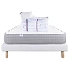 Image de Ensemble Matelas 140x190 cm, Zen, 20 cm, ferme, face été/hiver + sommier blanc ep 13cm + 2 oreillers + couette