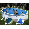 Image de Kit piscine acier blanc Gré Bora Bora ovale 6,34 x 3,99 x 1,22 m + Bâche hiver + Bâche à bulles